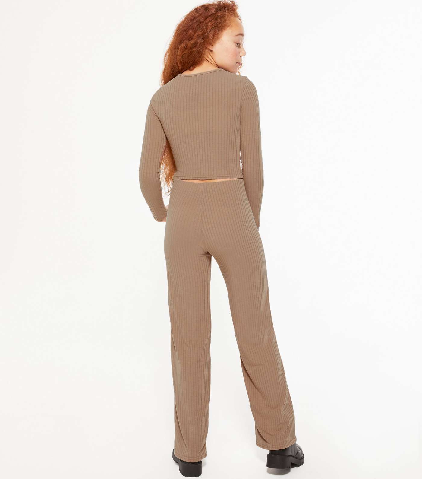 Girls Camel Ribbed Trousers Pyjama Set Image 3