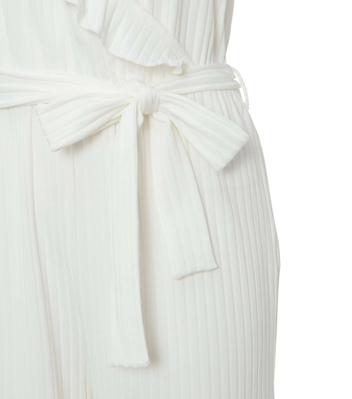 White Ribbed Frill Wrap Jumpsuit Image 3