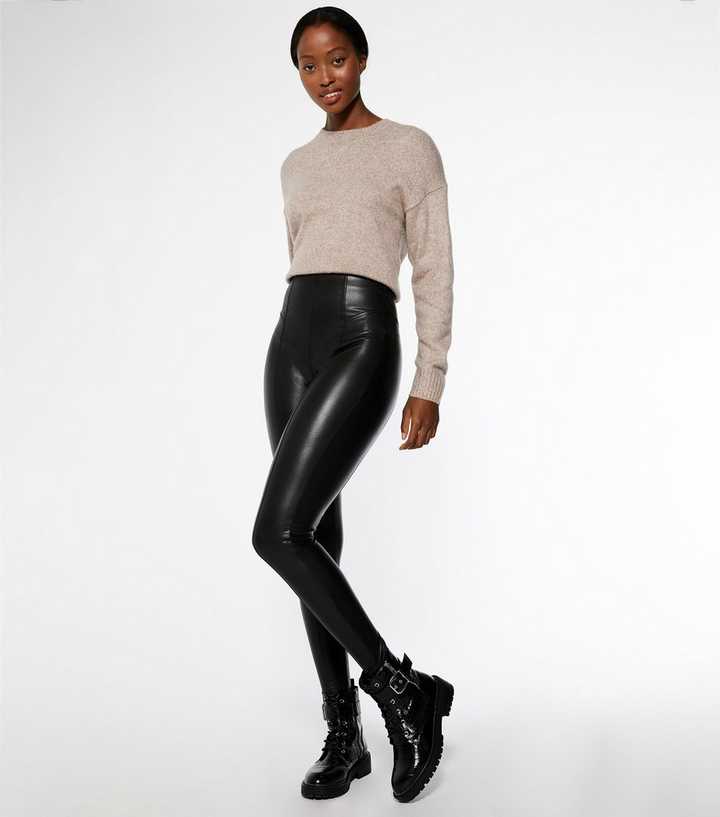 Black Leather-Look Stretch Leggings