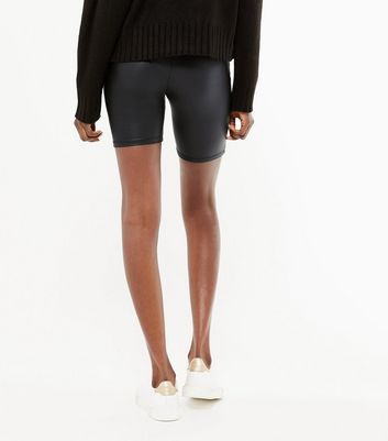 Black Leather-Look Cycling Shorts | New 