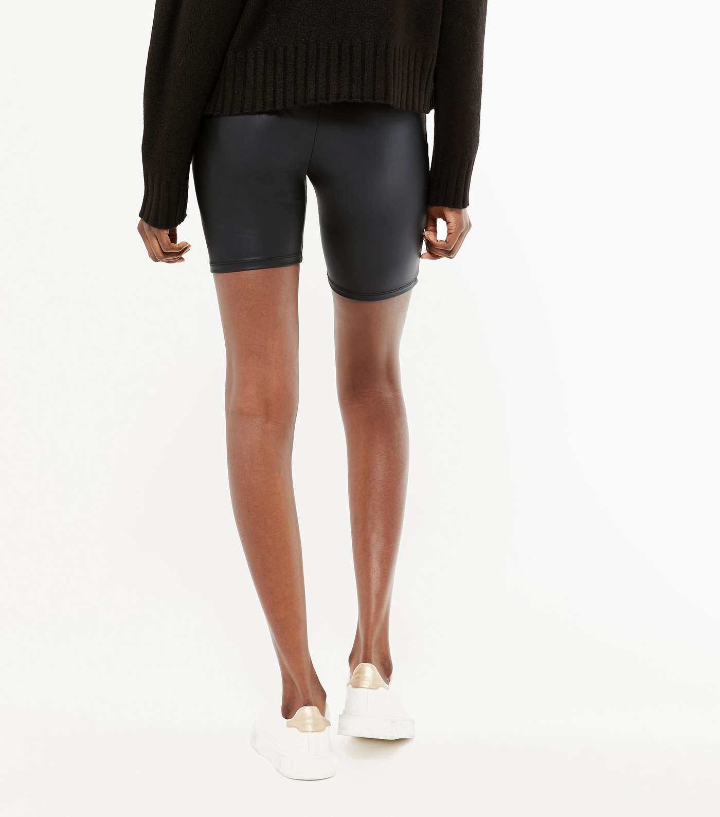 Black Leather-Look Cycling Shorts  Image 3