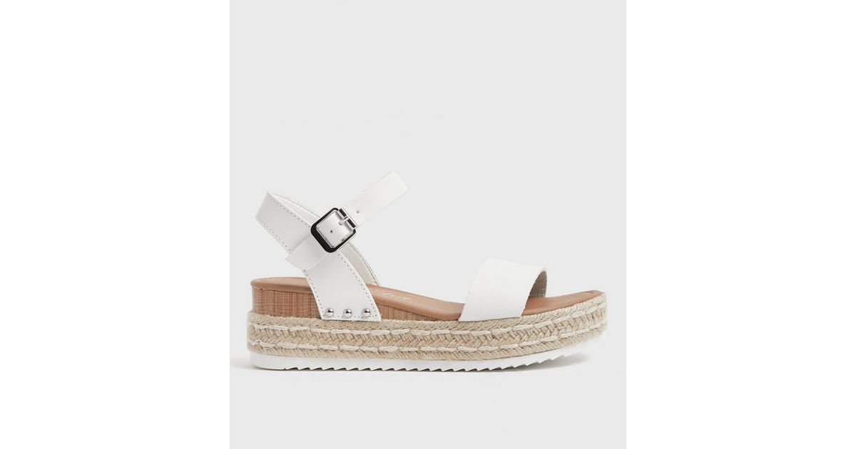 white studded espadrille chunky sandals