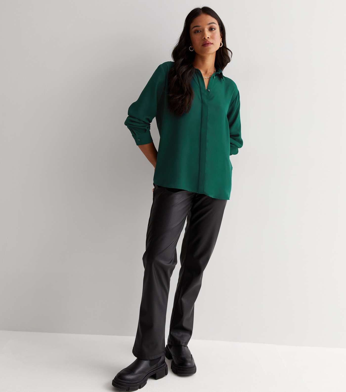 Petite Dark Green Long Sleeve Shirt Image 2
