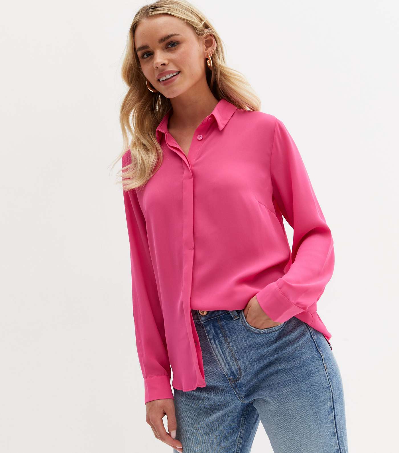 Petite Bright Pink Long Sleeve Shirt Image 2