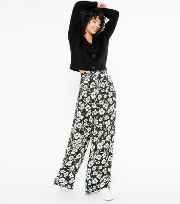 Black Floral Wide Leg Trousers | New Look