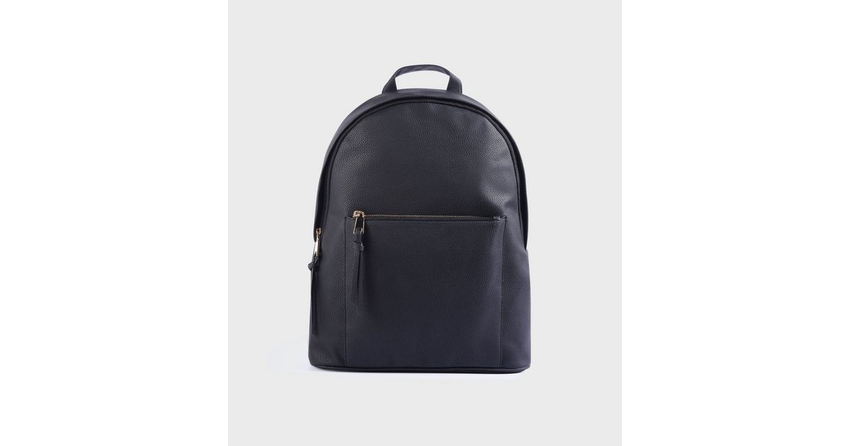Black LeatherLook Zip Backpack New Look