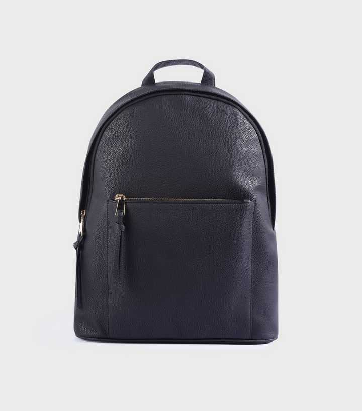 Black Leather-Look Zip Backpack