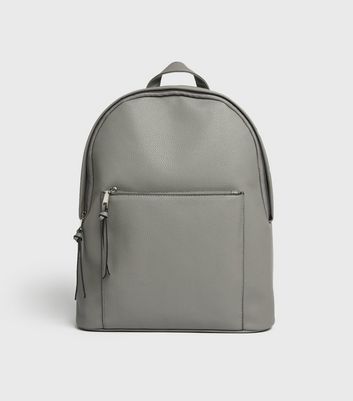 Grey Leather-Look Zip Backpack | New Look