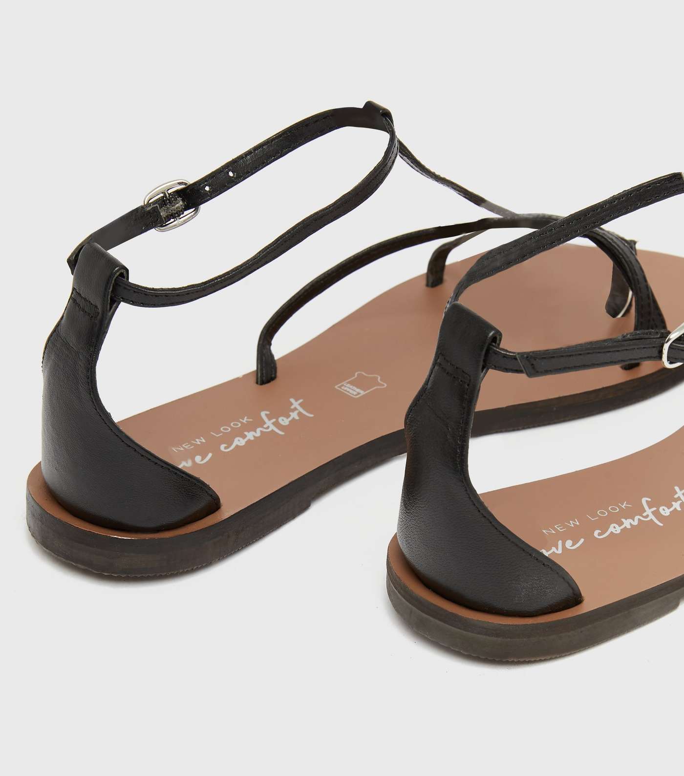 Black Leather Strappy Flat Sandals Image 4