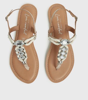 Beige jewel embellished flat hot sale sandals