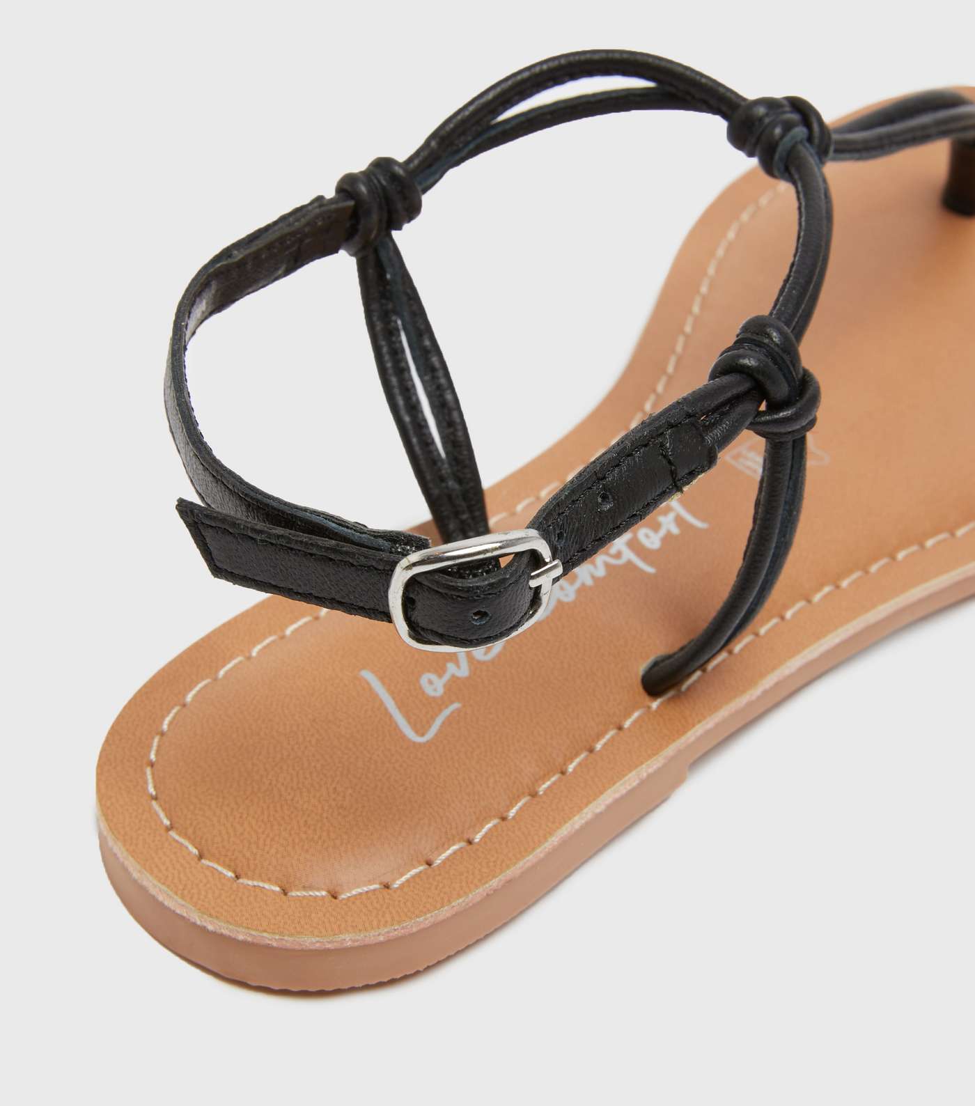 Black Leather Knot Strap Flat Sandals Image 4