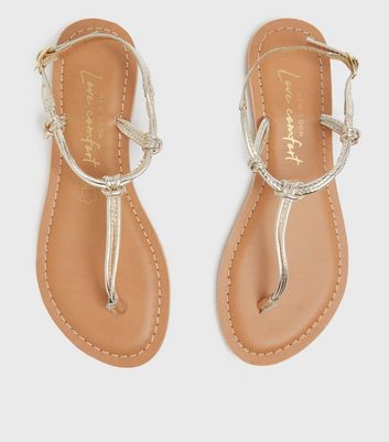 Wide Fit Rose Gold Leather Plait Strap Sandals | New Look