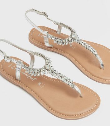 Ladies diamante 2024 flat sandals