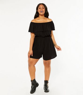 Curves Black Bardot Ruffle Playsuit New Look