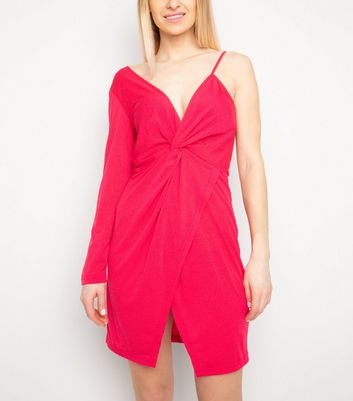 bright pink one shoulder dress