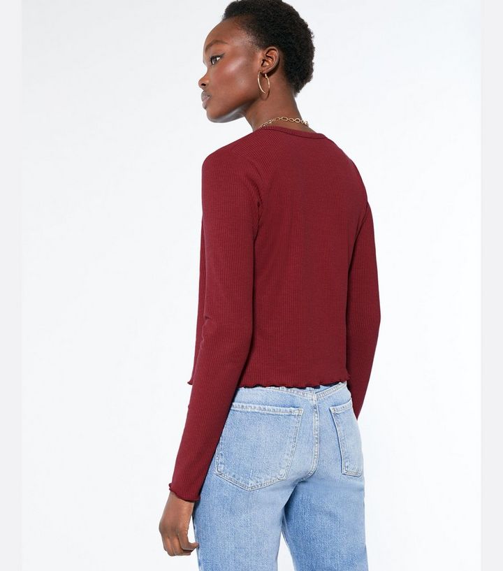 Dark Red Ribbed Cardigan And Cami Set New Look