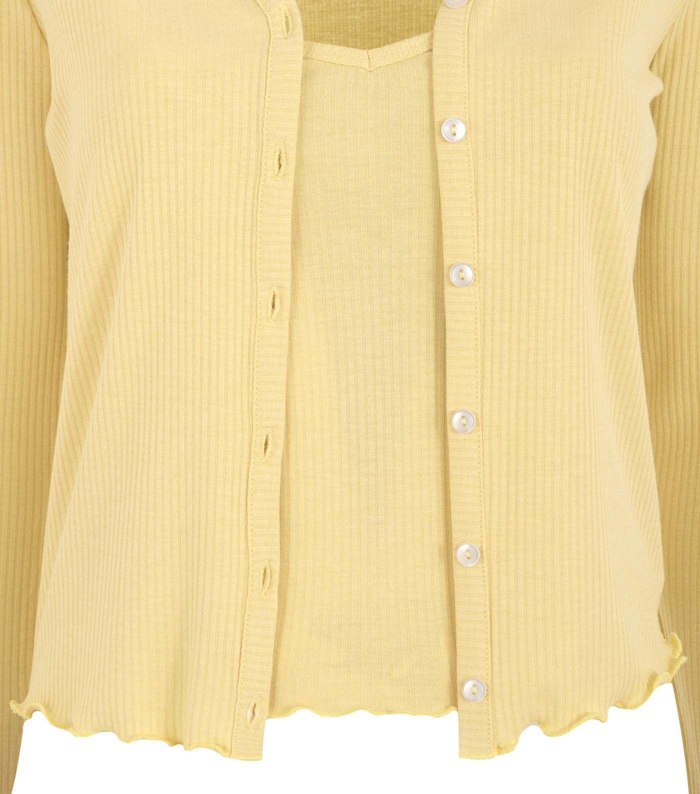 Pale Yellow Ribbed Cardigan and Cami Set Image 3