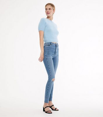 Blue high waisted ripped skinny jeans Clearance