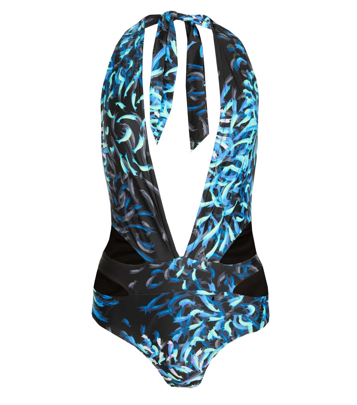 Black Velvet Blue Brushstroke Plunge Neck Swimsuit Image 3