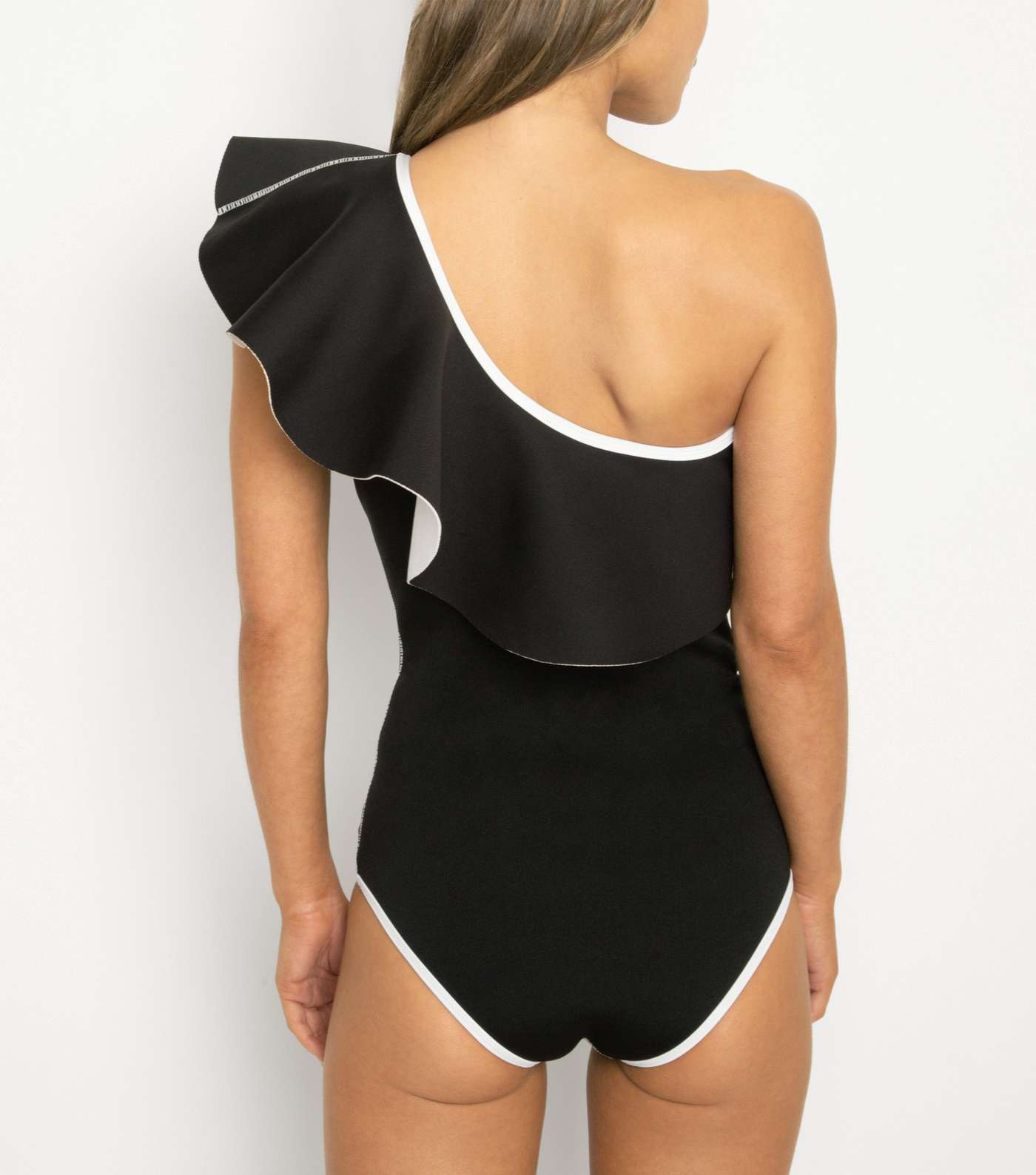 Black Velvet Black Ruffle One Shoulder Swimsuit Image 2