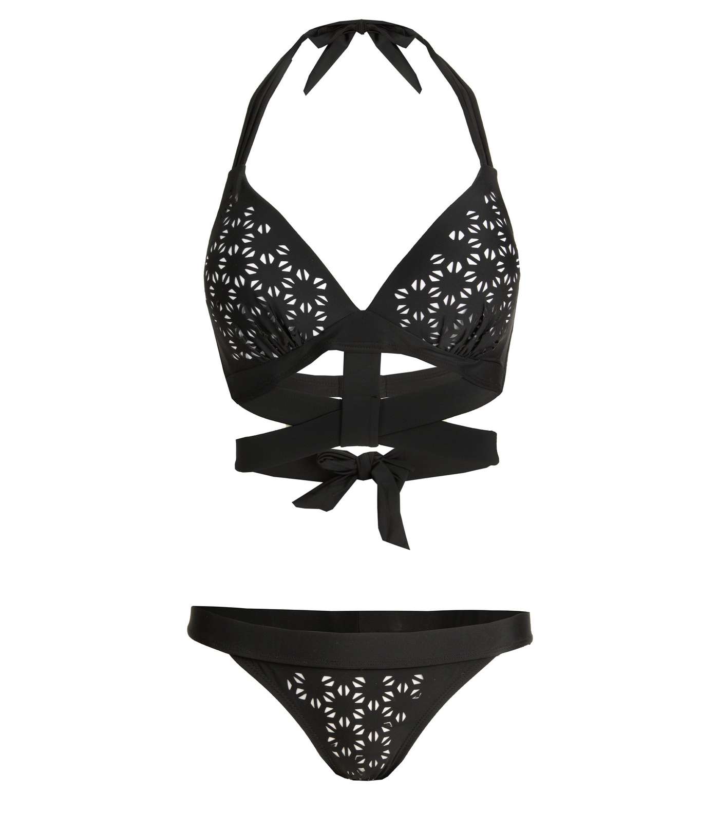 Black Velvet Black Laser Cut Bikini Set Image 3
