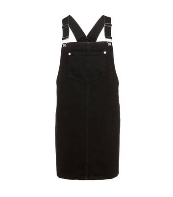 Black Denim Pocket Front Pinafore Dress | New Look