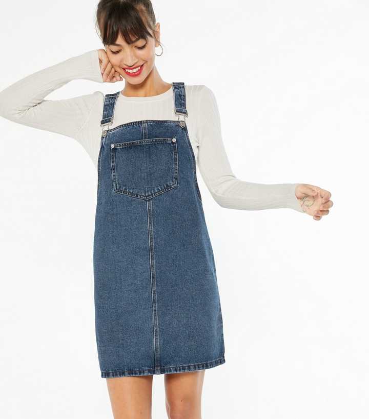 Blue Denim Pocket Front Pinafore Dress