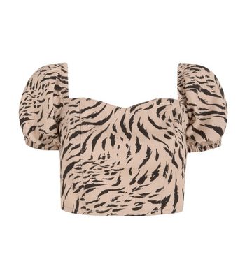 Off White Tiger Print Puff Sleeve Top | New Look