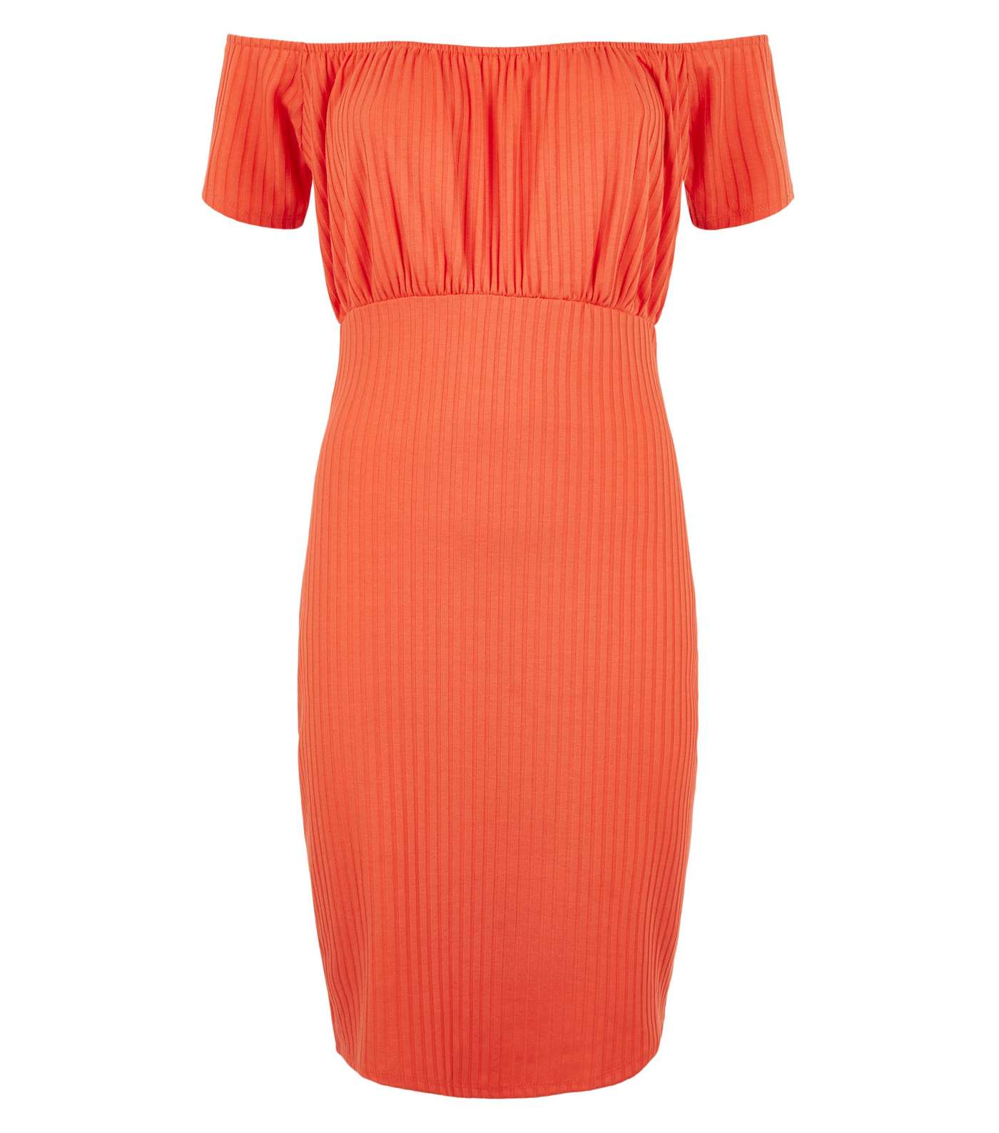 Apricot Bright Orange Ribbed Bardot Dress Image 4