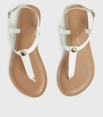 White Leather-Look Embellished Flatform Sandals | New Look