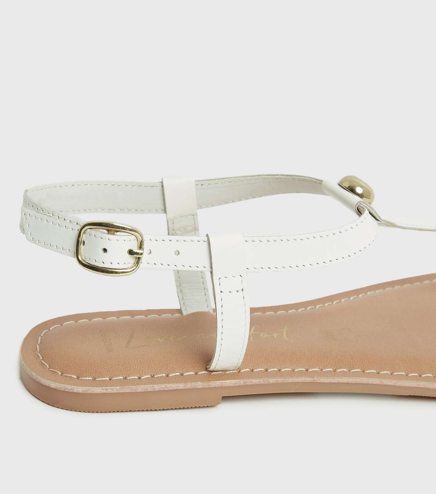 Wide Fit White Leather Studded Flat Sandals Image 4