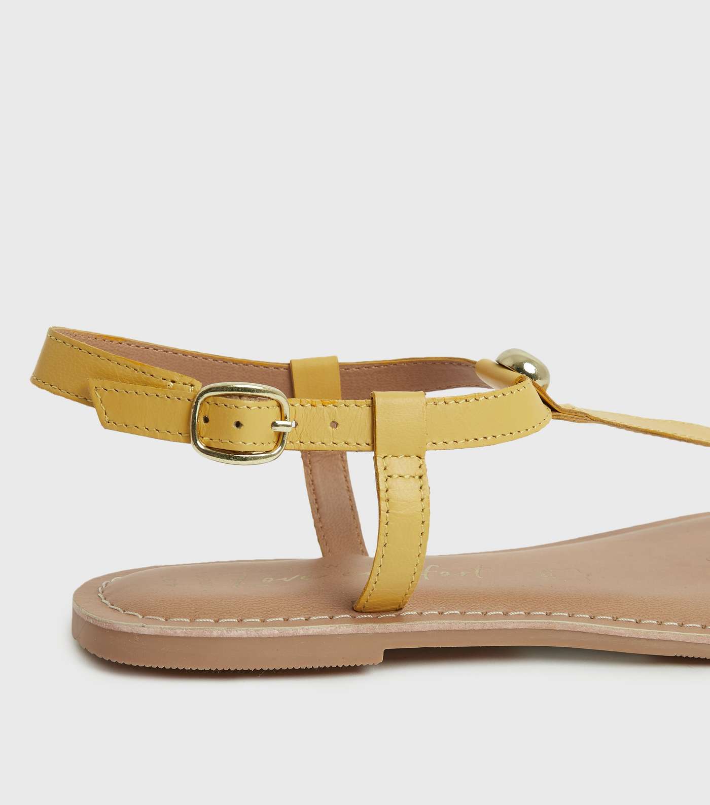 Wide Fit Mustard Leather Studded Flat Sandals Image 4