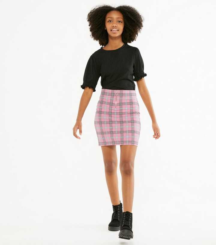 Girls Pink Check Tube Skirt New Look