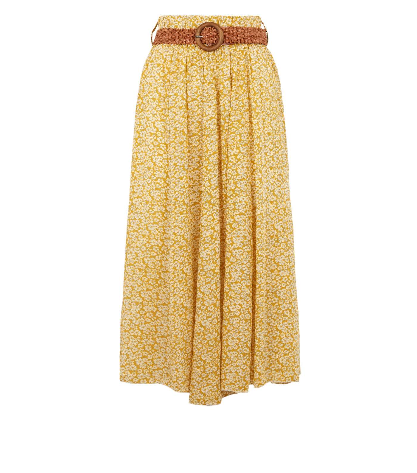 Apricot Mustard Daisy Midi Skirt Image 4