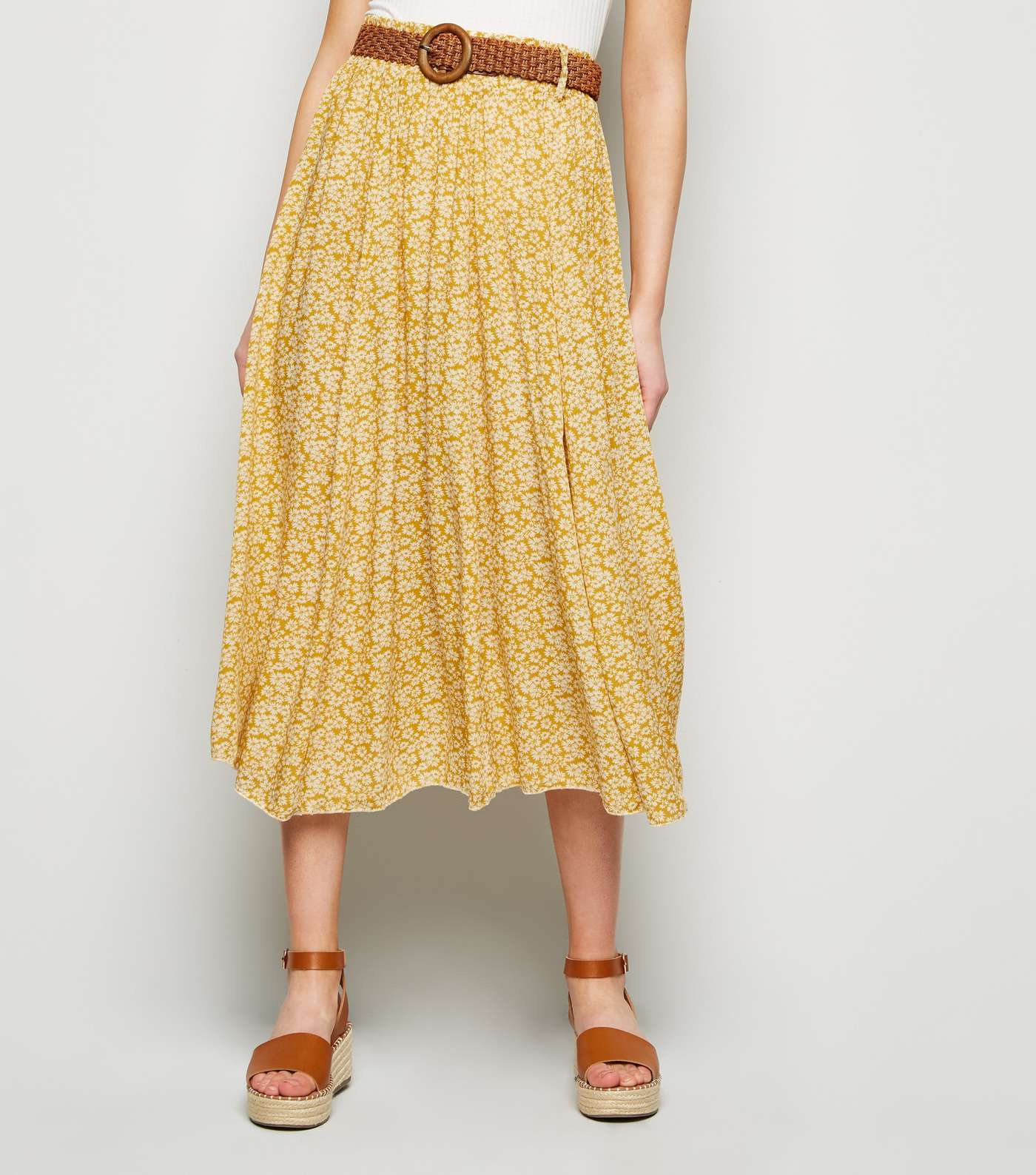 Apricot Mustard Daisy Midi Skirt Image 2