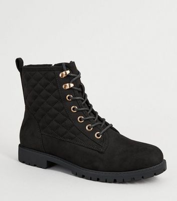 Girls Black Suedette Quilted Boots 