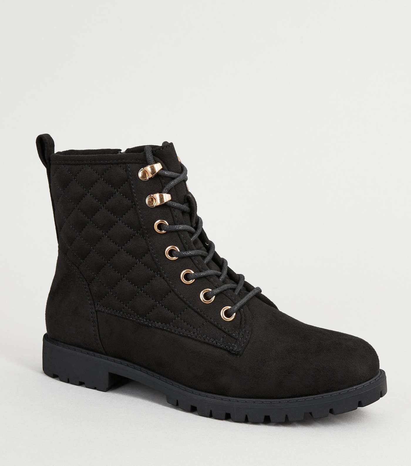 Girls Black Suedette Quilted Boots