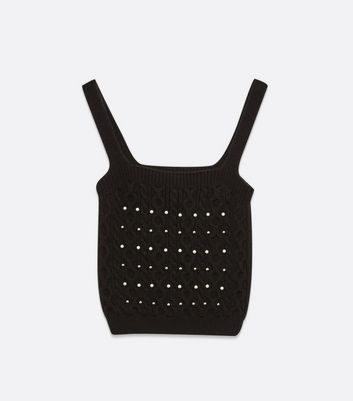 Image of Black Cable Knit Beaded Vest New Look