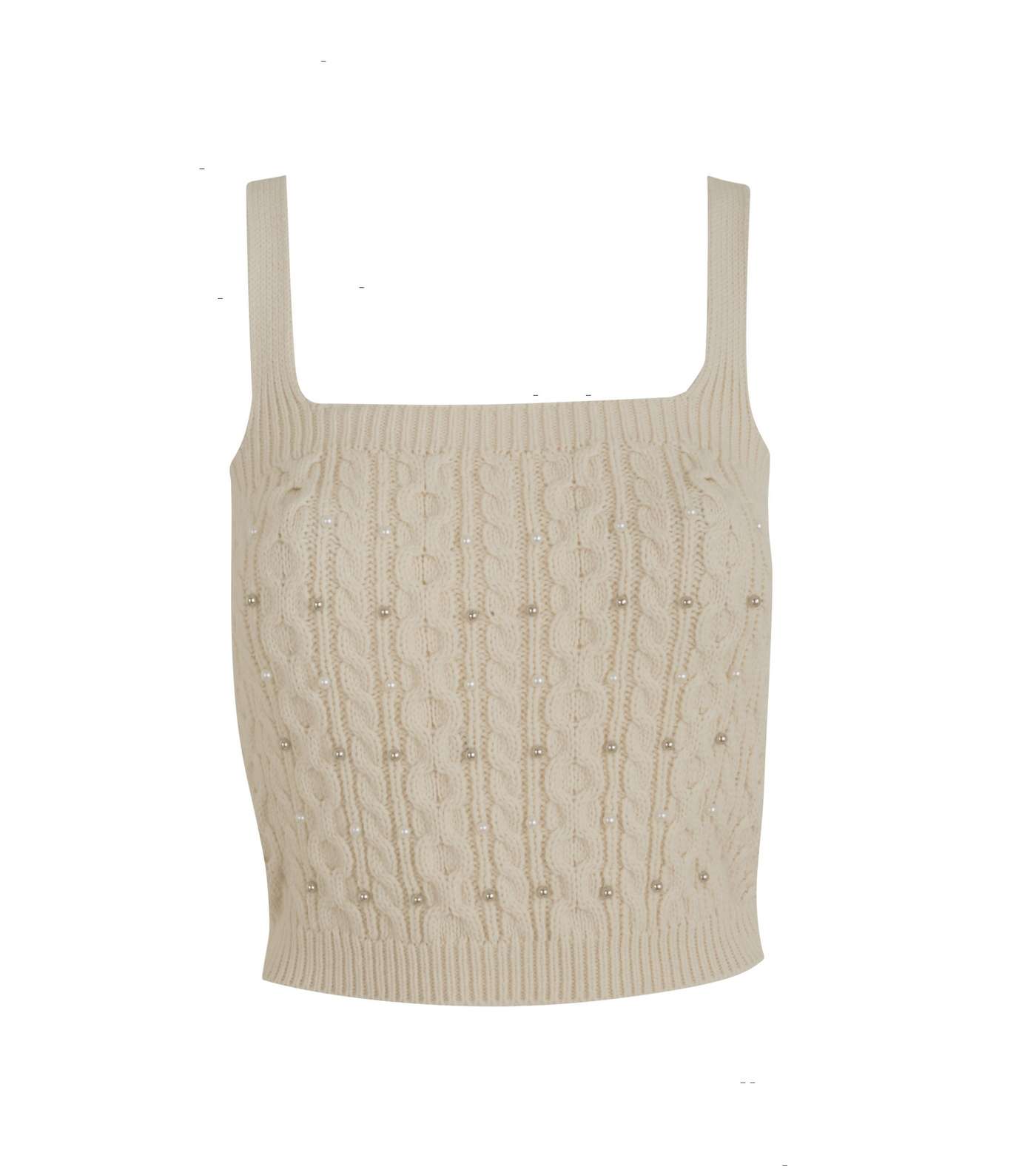 Off White Cable Knit Beaded Vest Image 2