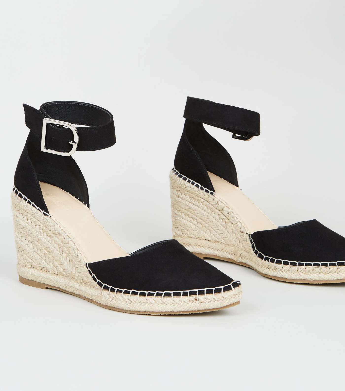 Black Leather-Look Espadrille Wedge Court Shoes Image 3
