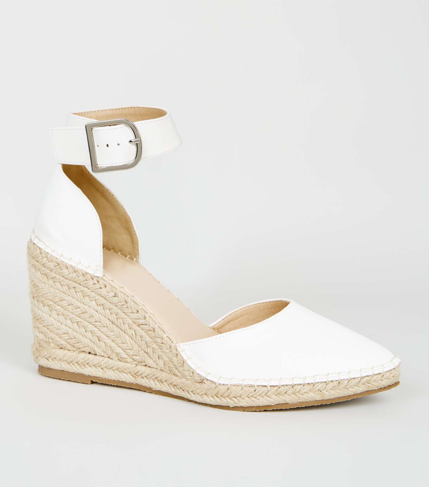 White Leather-Look Espadrille Wedge Court Shoes