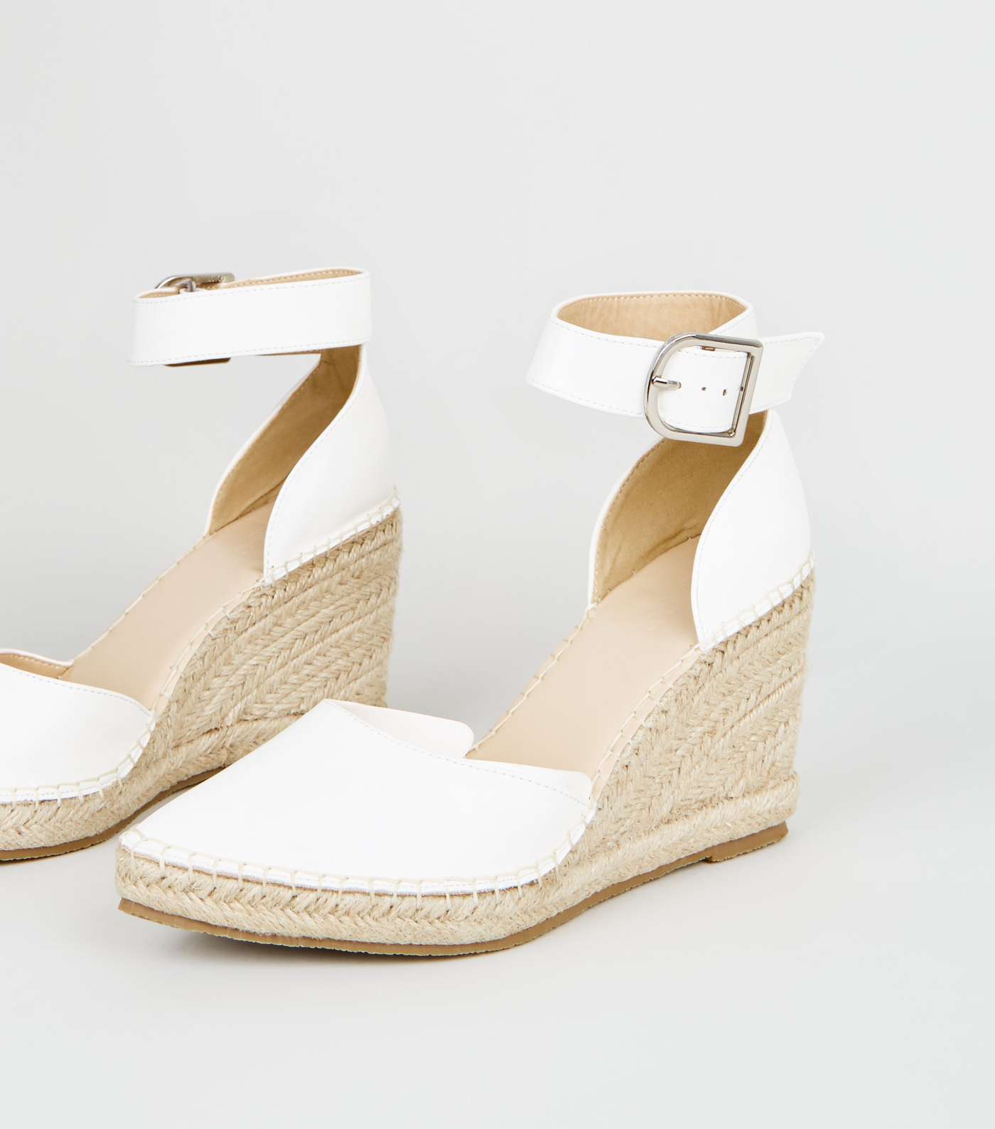 White Leather-Look Espadrille Wedge Court Shoes Image 3