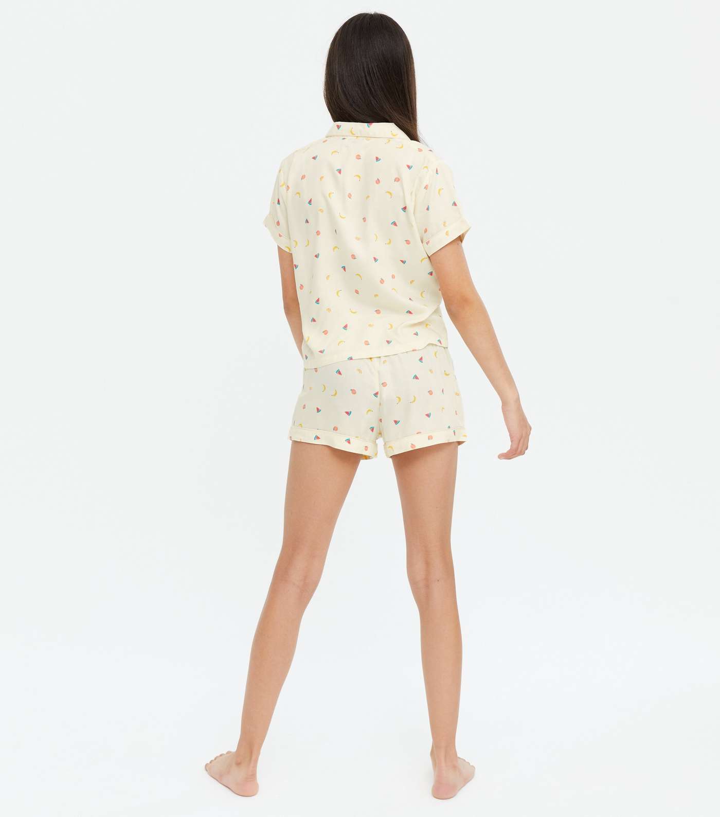 Girls Off White Fruit Revere Short Pyjama Set Image 4