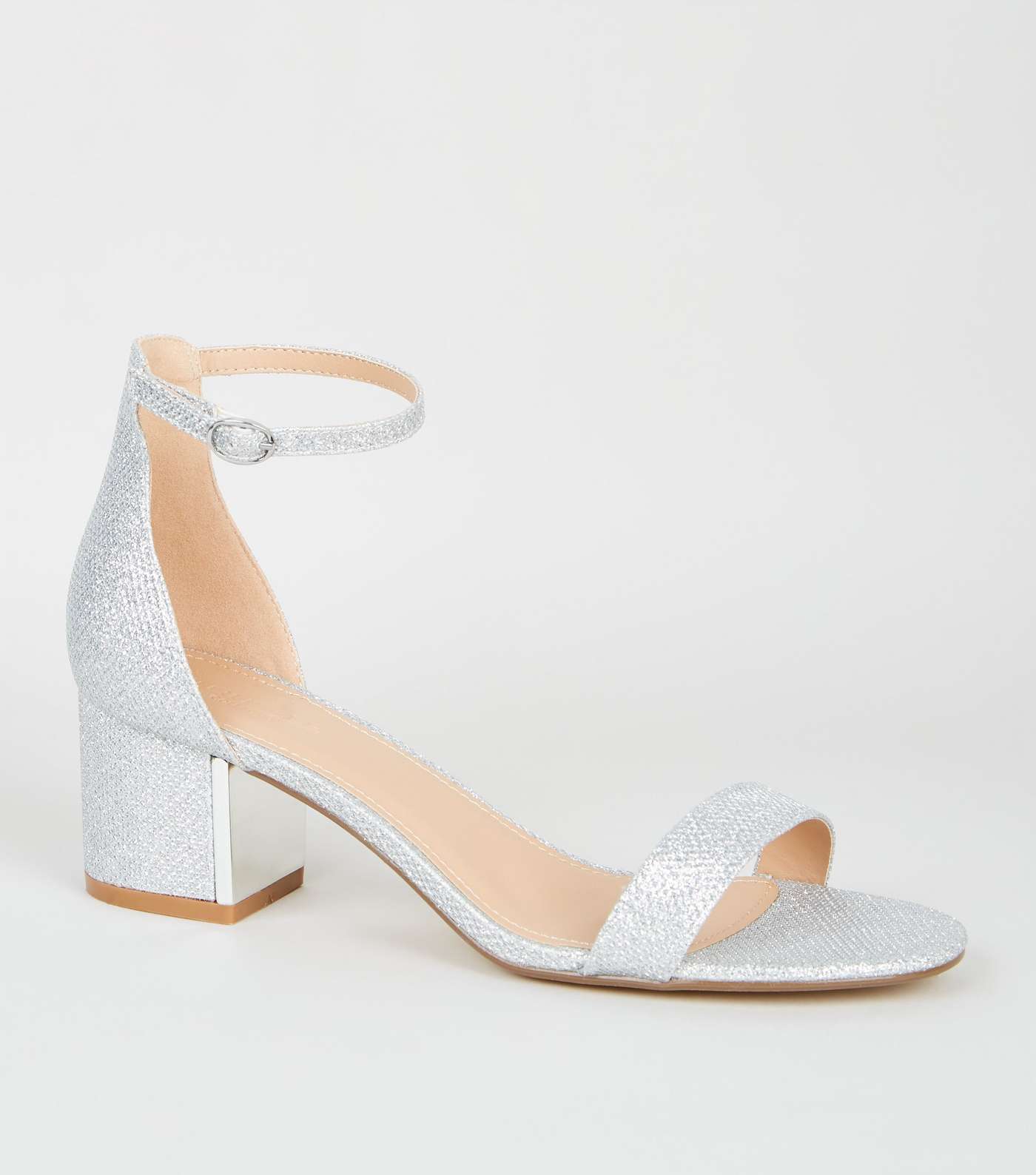 Silver Glitter Low Block Heel Sandals