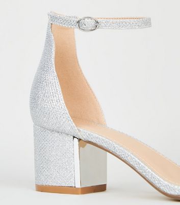 silver glitter low heel sandals