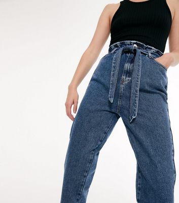 blue tie high waist tori mom jeans