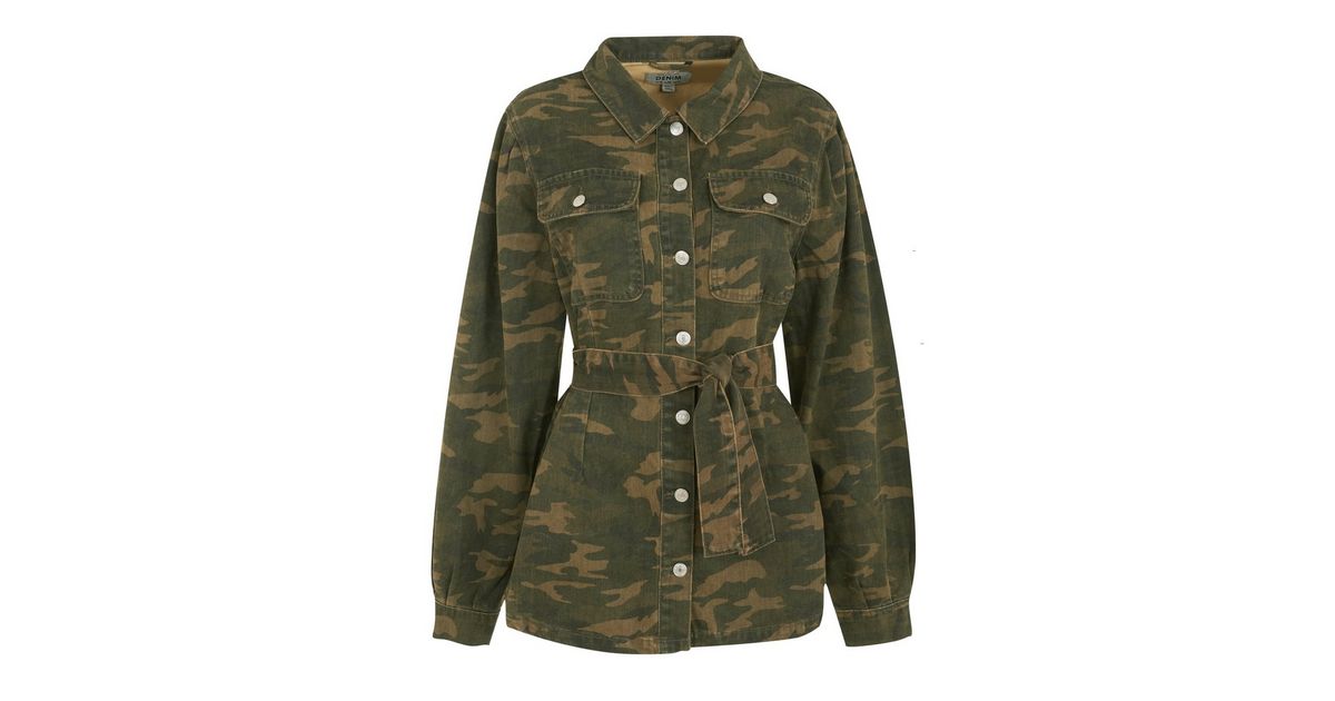 Tall Khaki Camo Belted Lightweight Jacket New Look