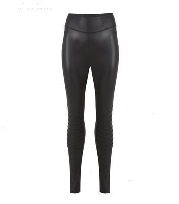 Black Wet Look Biker Leggings | New Look