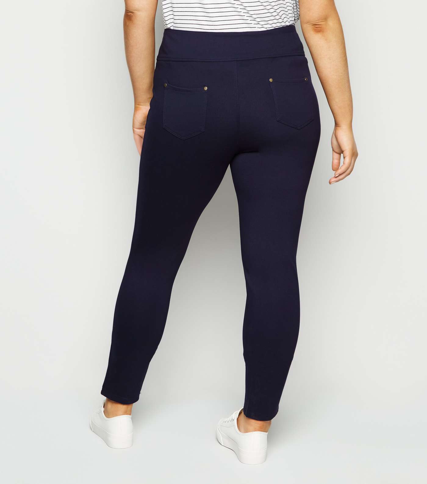 Apricot Curves Navy Button Front Slim Trousers Image 3