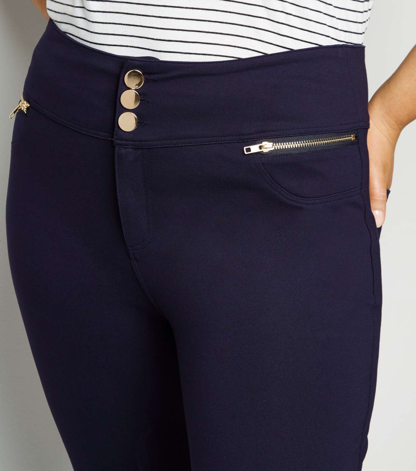 Apricot Curves Navy Button Front Slim Trousers Image 5